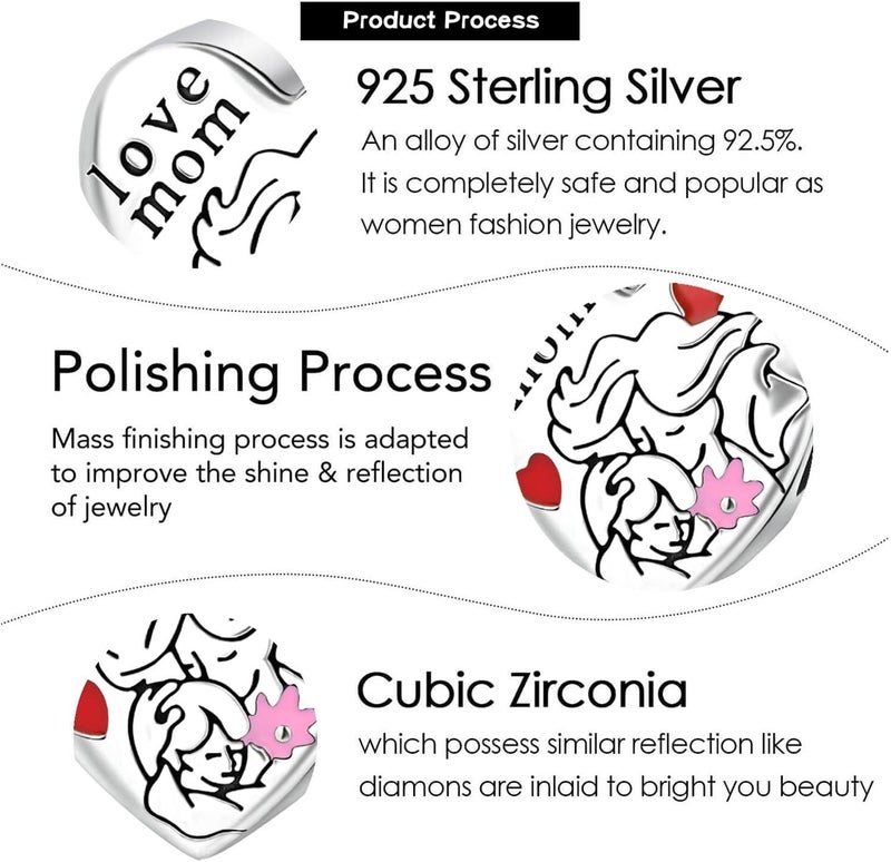 VALGACLS 925 Sterling Silver Family Love Mom Mouse Heart Charms for Bracelets Necklace Valentine's Day Mother's Day Jewelry Charm for Women - Image 4